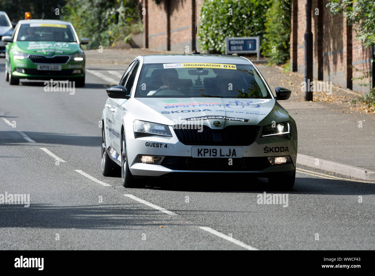 A Skoda official car at the OVO Energy 2019 Tour of Britain men`s cycle race Stock Photo